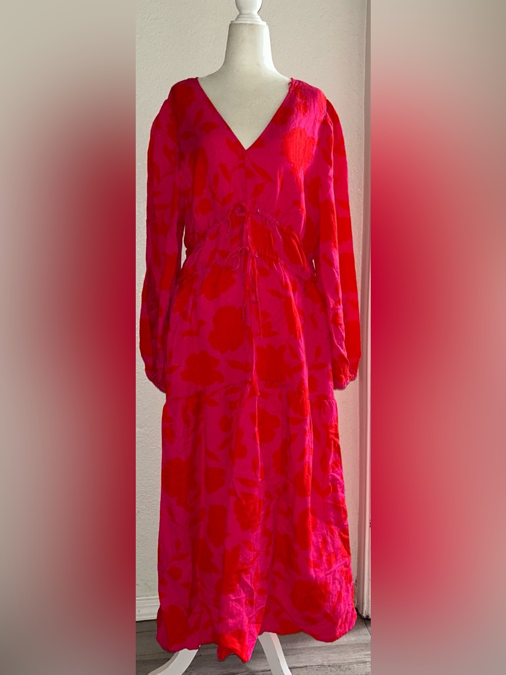 Kate Spade X Target | Pink and Red Floral Maxi Linen Dress | Size L